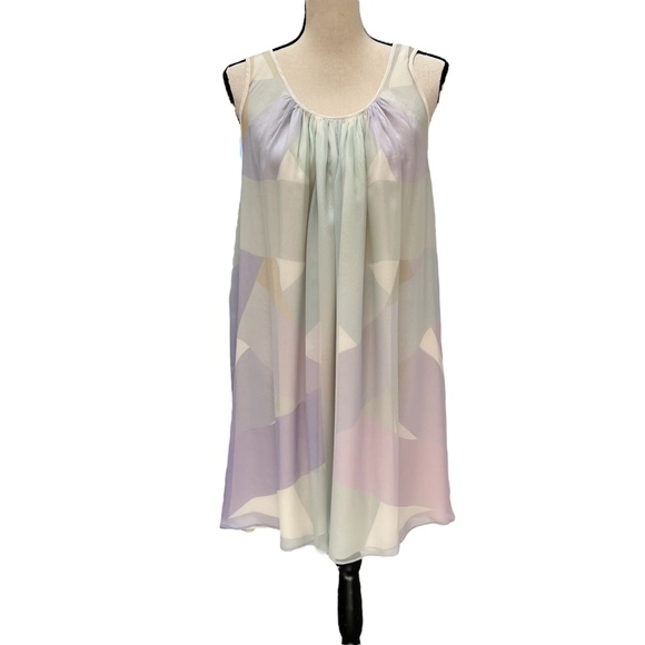 FENDI SLEEVELESS PASTEL MULTICOLOR WATERCOLOR SILK TRAPEZE SWING DRESS - Picture 13 of 16